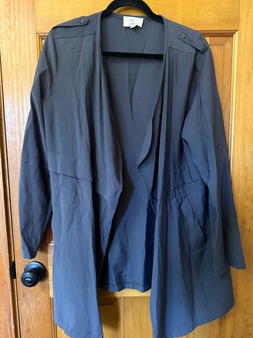 T2love Open-Front Trench Coat in Slate Blue